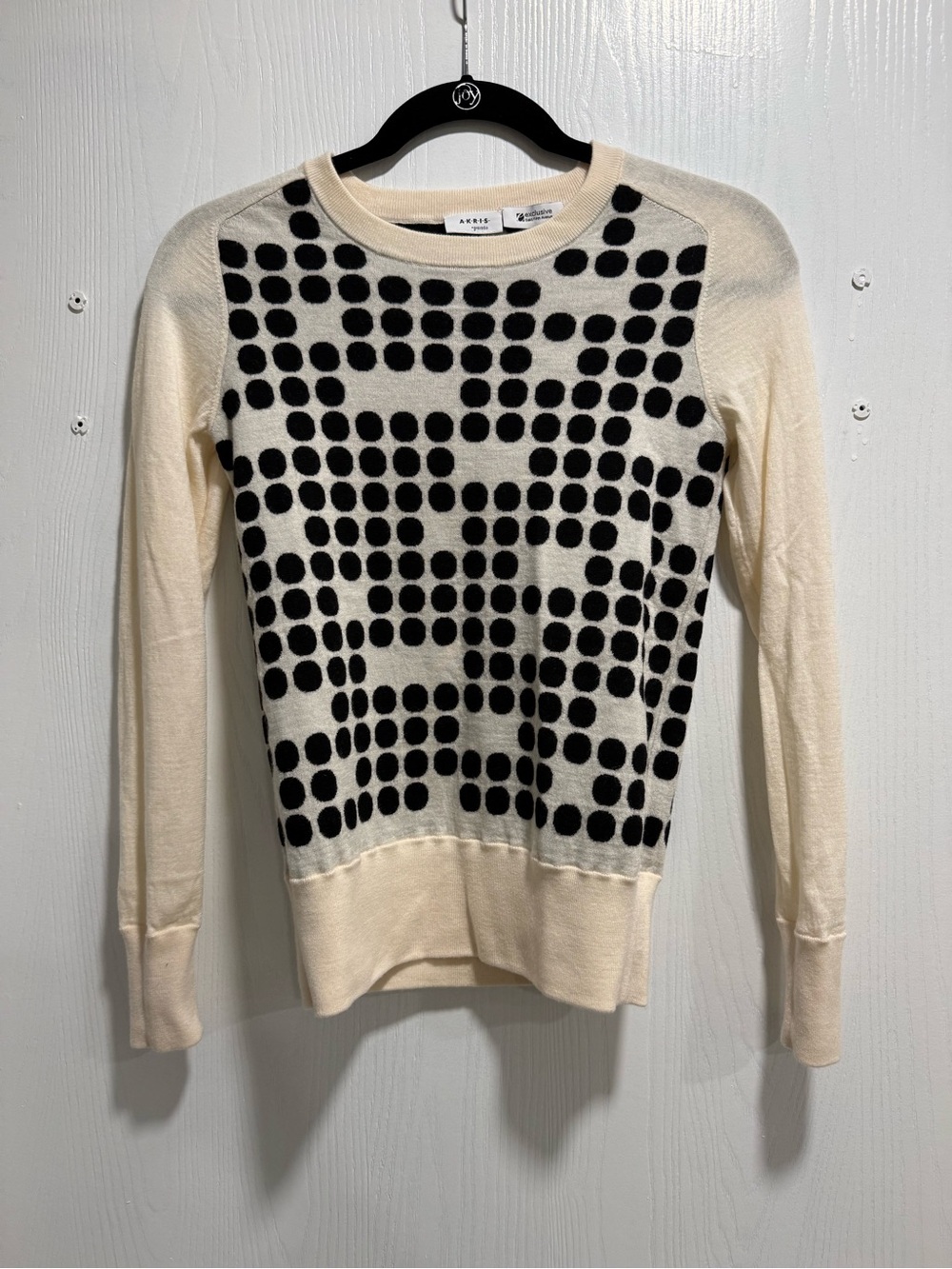 Akris Punto Cream Sweater with Black Polka Grid